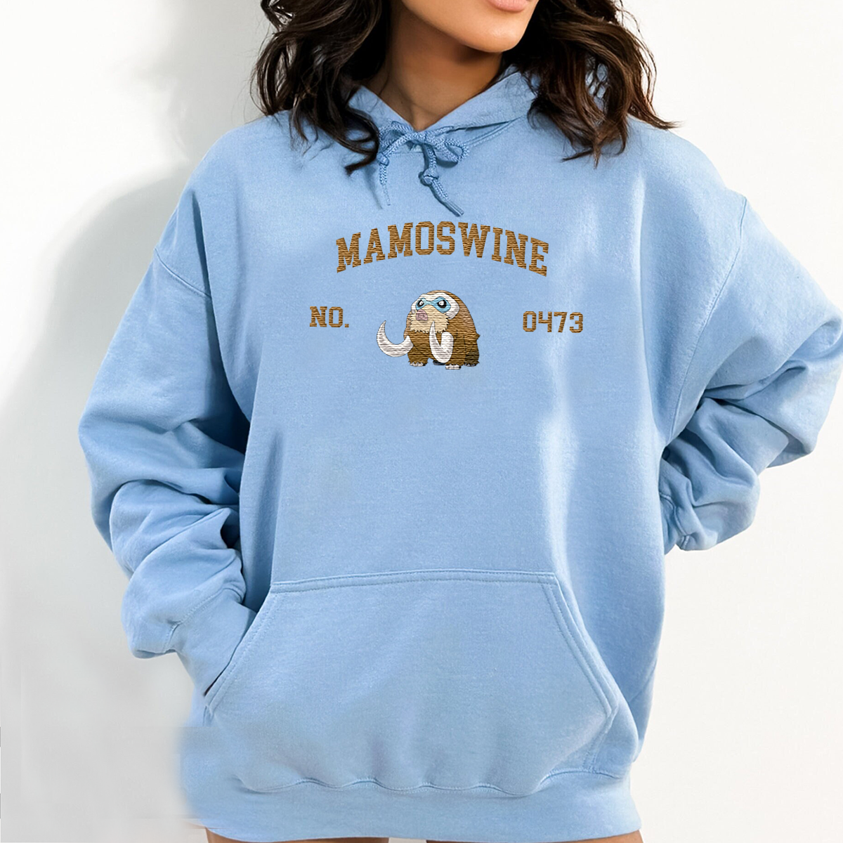 Mamoswine Adorable Anime-Themed Embroidered T-Shirt,Crewneck,Hoodie-Trendy Versatile and a Thoughtful Gift for Friends,H-C-1685