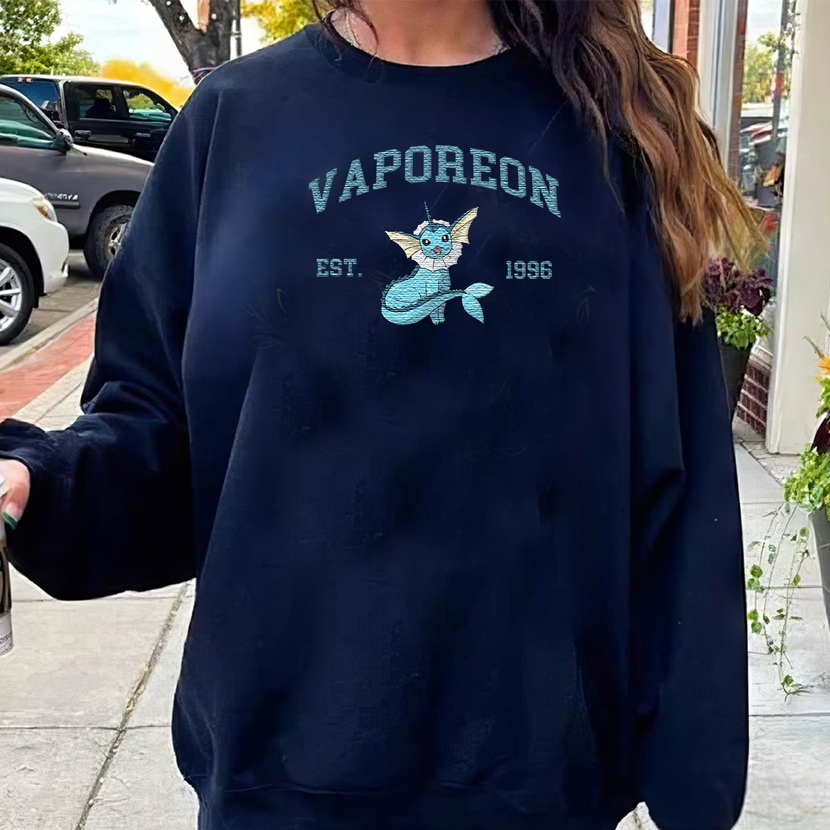 Vaporeon Adorable Anime-Themed Embroidered T-Shirt,Crewneck,Hoodie-Trendy Versatile and a Thoughtful Gift for Friends,H-C-1163