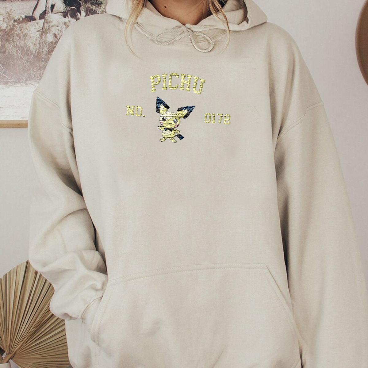 Pichu Adorable Anime-Themed Embroidered T-Shirt,Crewneck,Hoodie-Trendy Versatile and a Thoughtful Gift for Friends,H-C-1399