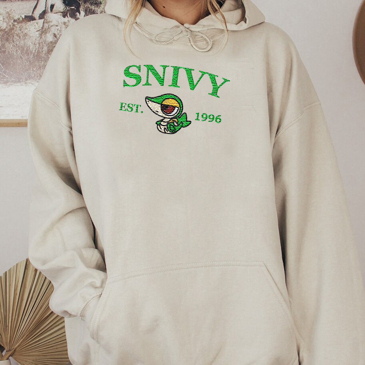 Snivy-Q. Adorable Anime-Themed Embroidered T-Shirt,Crewneck,Hoodie-Trendy Versatile and a Thoughtful Gift for Friends,H-C-943