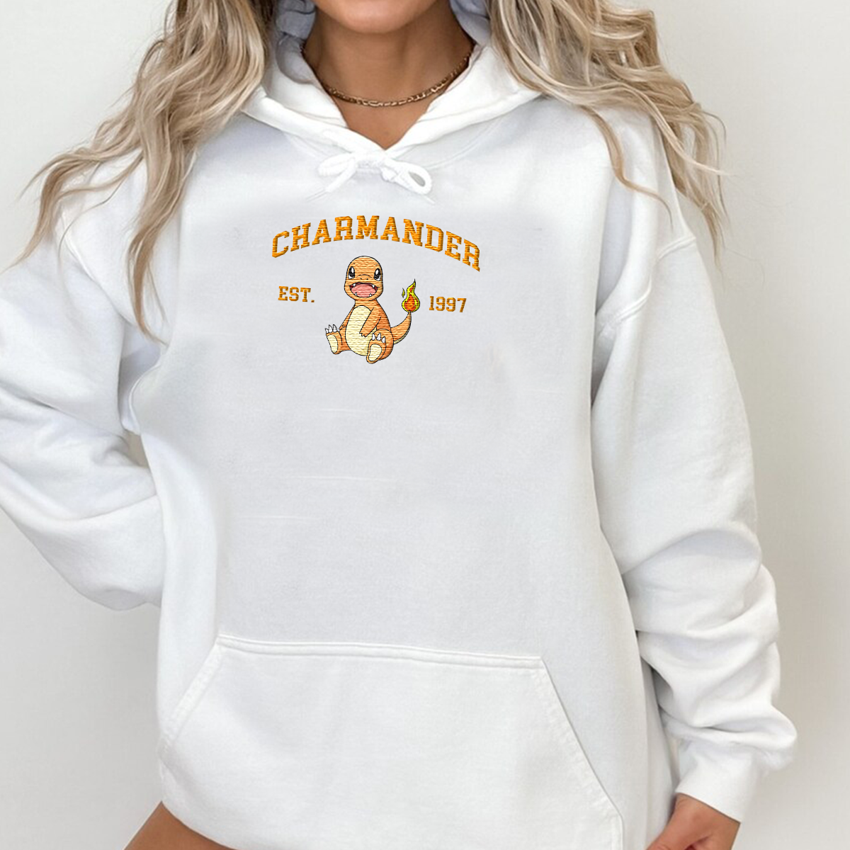 Charmander Adorable Anime-Themed Embroidered T-Shirt,Crewneck,Hoodie-Trendy Versatile and a Thoughtful Gift for Friends,H-C-715