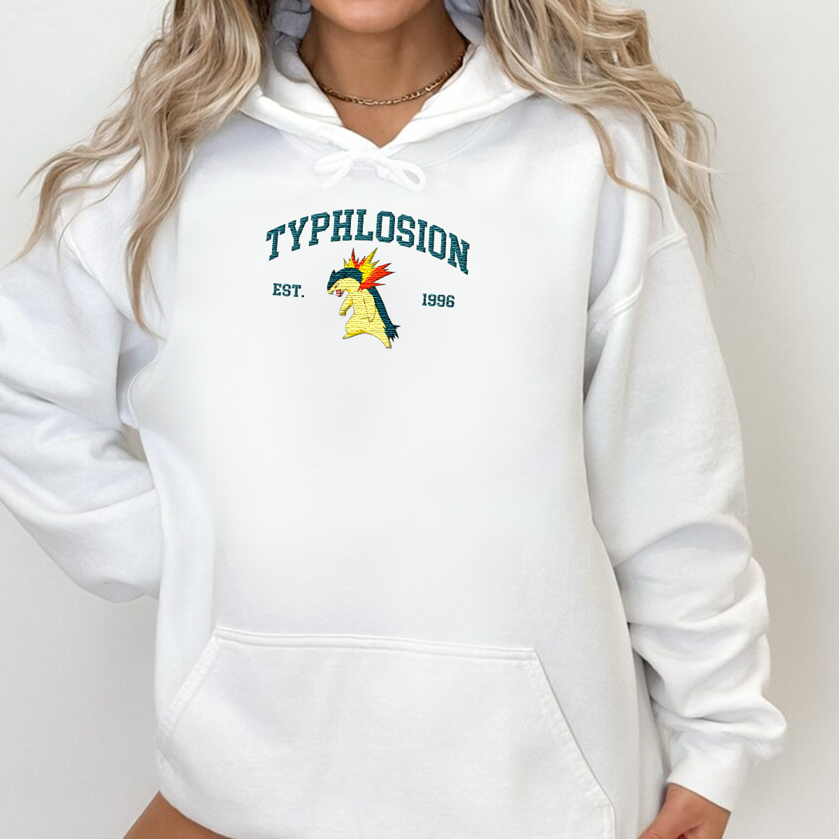 Typhlosion Adorable Anime-Themed Embroidered T-Shirt,Crewneck,Hoodie-Trendy Versatile and a Thoughtful Gift for Friends,H-C-729