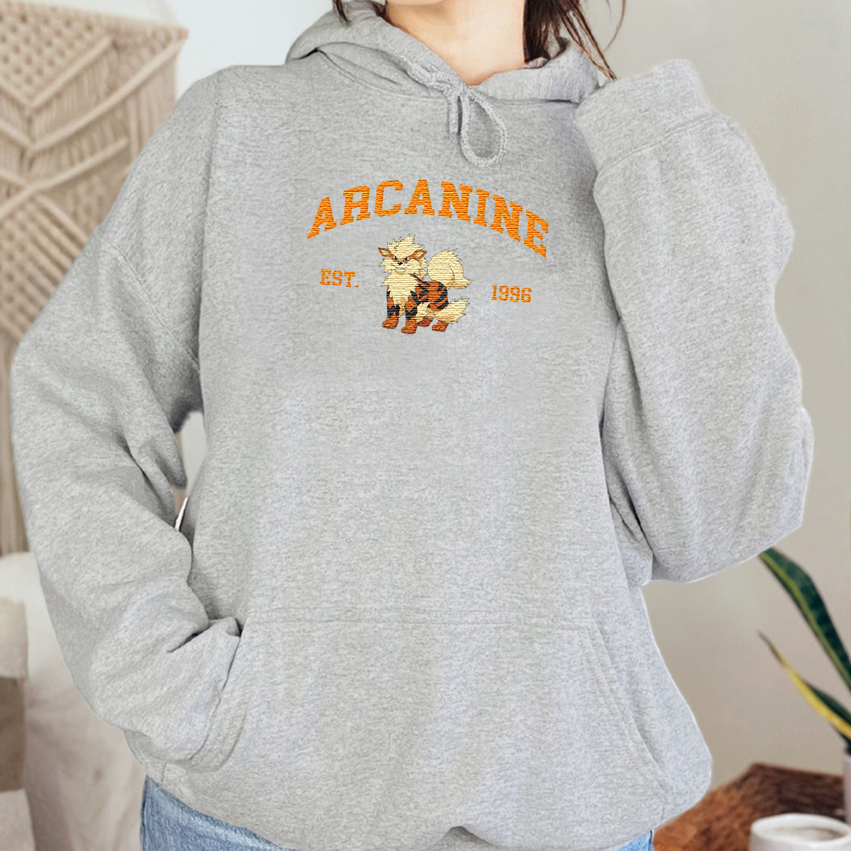 Arcanine Adorable Anime-Themed Embroidered T-Shirt,Crewneck,Hoodie-Trendy Versatile and a Thoughtful Gift for Friends,H-C-711