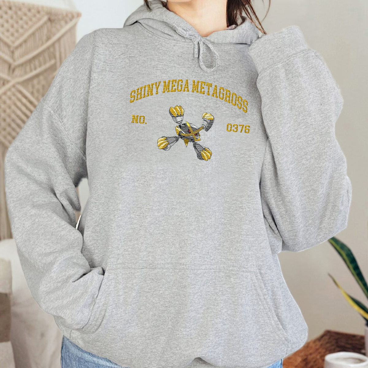 Shiny Mega Metagross Adorable Anime-Themed Embroidered T-Shirt,Crewneck,Hoodie-Trendy Versatile and a Thoughtful Gift for Friends,H-C-1731