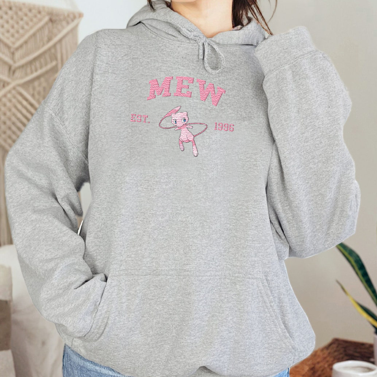 Mew Adorable Anime-Themed Embroidered T-Shirt,Crewneck,Hoodie-Trendy Versatile and a Thoughtful Gift for Friends,H-C-864