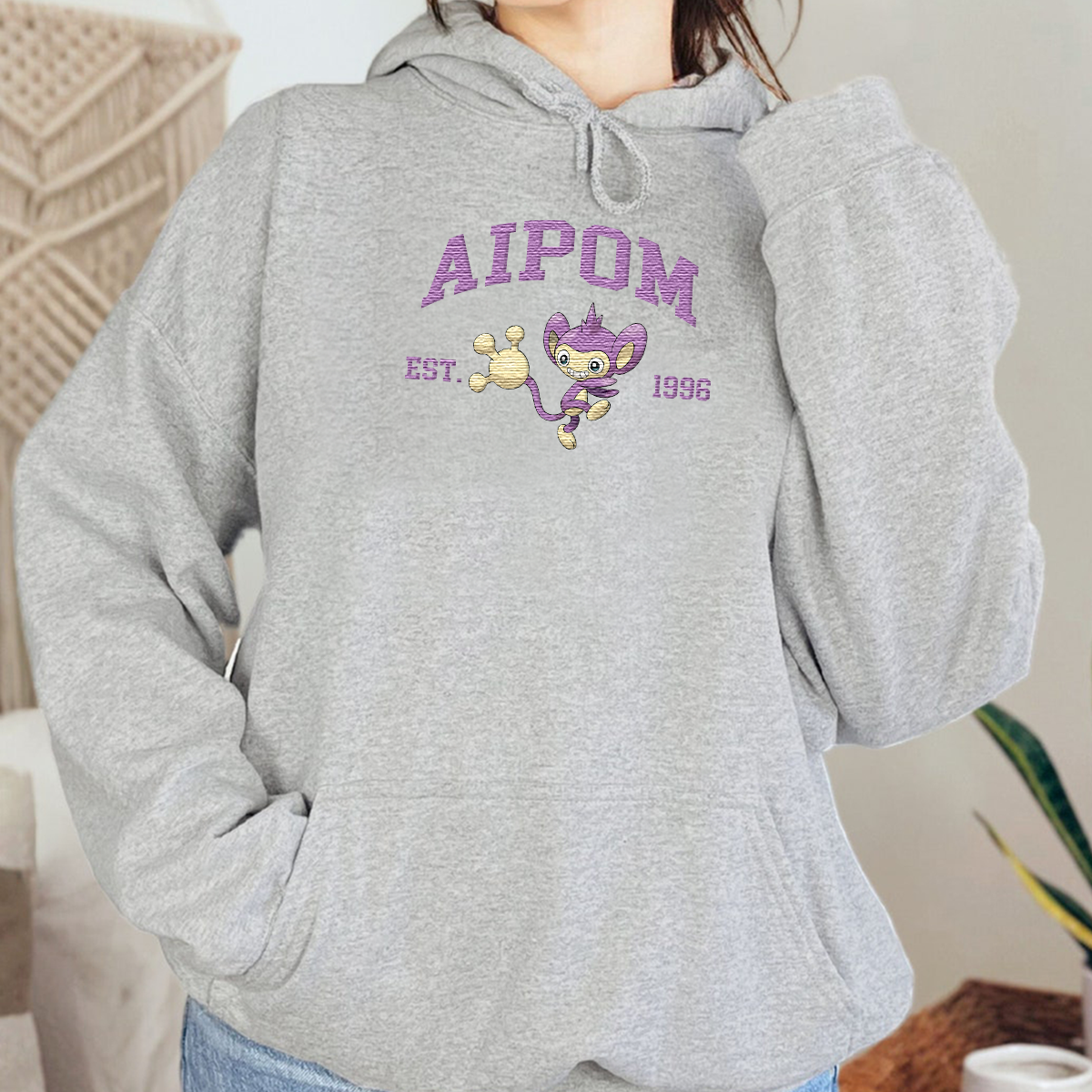Aipom Adorable Anime-Themed Embroidered T-Shirt,Crewneck,Hoodie-Trendy Versatile and a Thoughtful Gift for Friends,H-C-1010