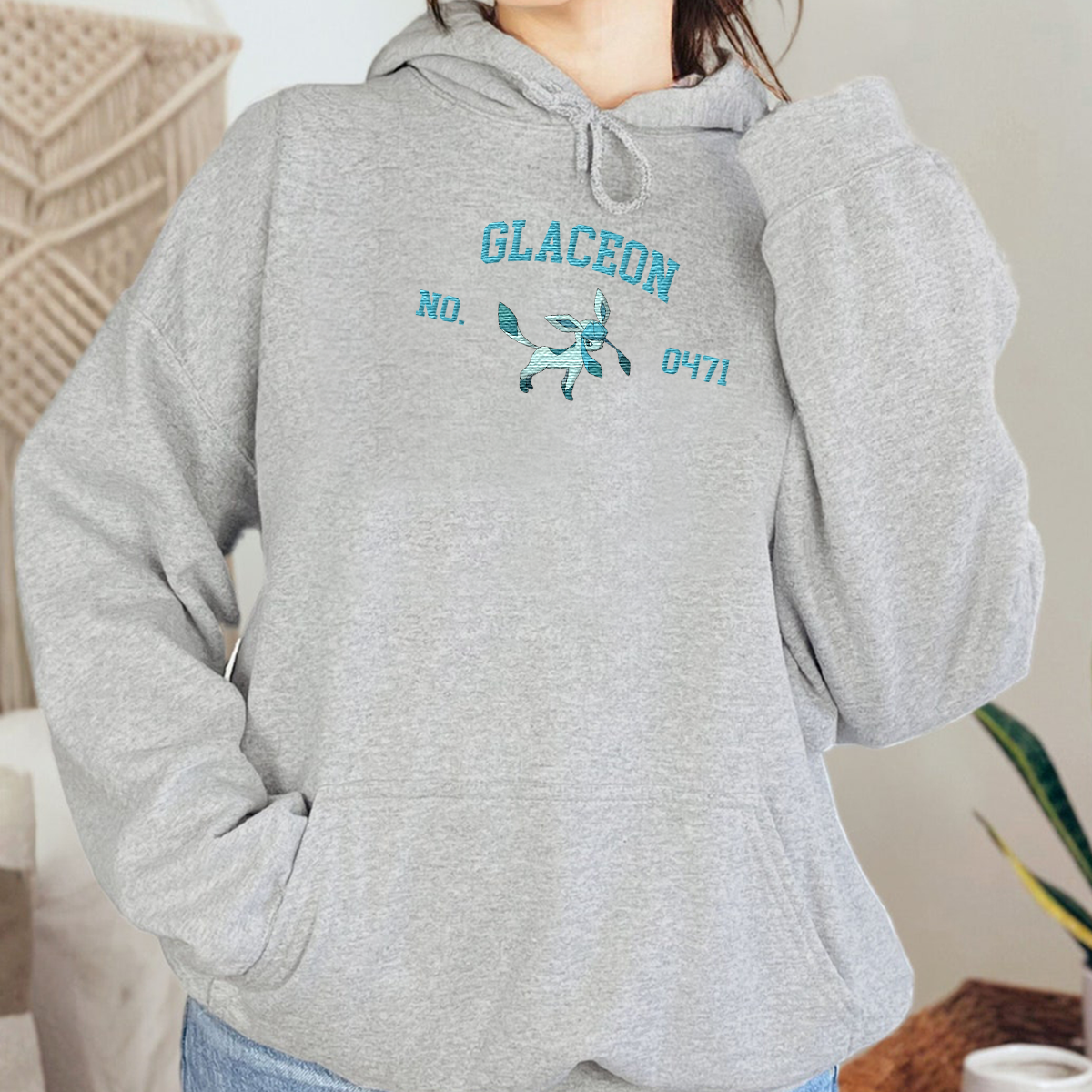 Glaceon Adorable Anime-Themed Embroidered T-Shirt,Crewneck,Hoodie-Trendy Versatile and a Thoughtful Gift for Friends,H-C-1397