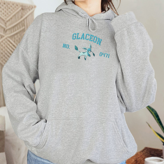 Glaceon Adorable Anime-Themed Embroidered T-Shirt,Crewneck,Hoodie-Trendy Versatile and a Thoughtful Gift for Friends,H-C-1397