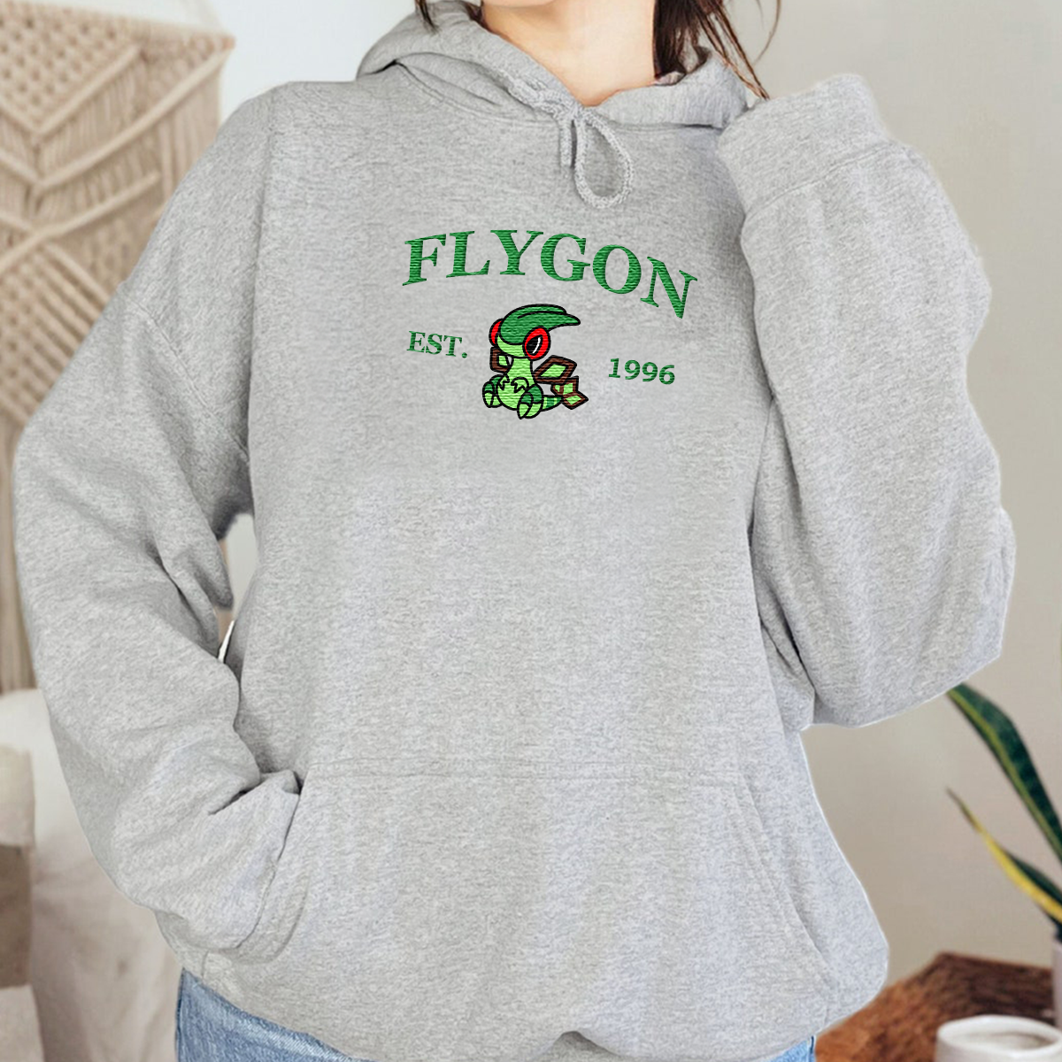 Flygon-Q. Adorable Anime-Themed Embroidered T-Shirt,Crewneck,Hoodie-Trendy Versatile and a Thoughtful Gift for Friends,H-C-959