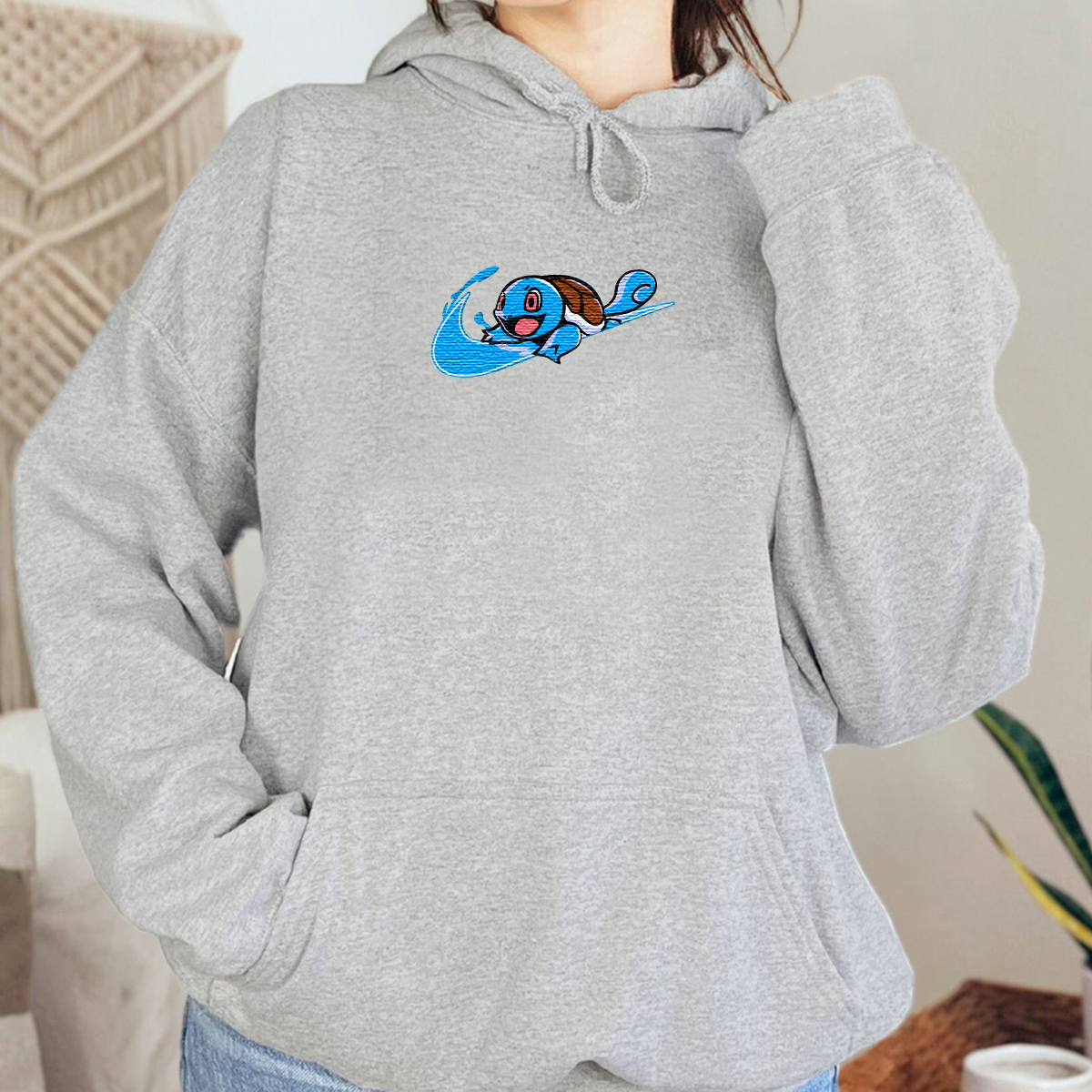 Squirtle Adorable Anime-Themed Embroidered T-Shirt,Crewneck,Hoodie-Trendy Versatile and a Thoughtful Gift for Friends,H-C-1149
