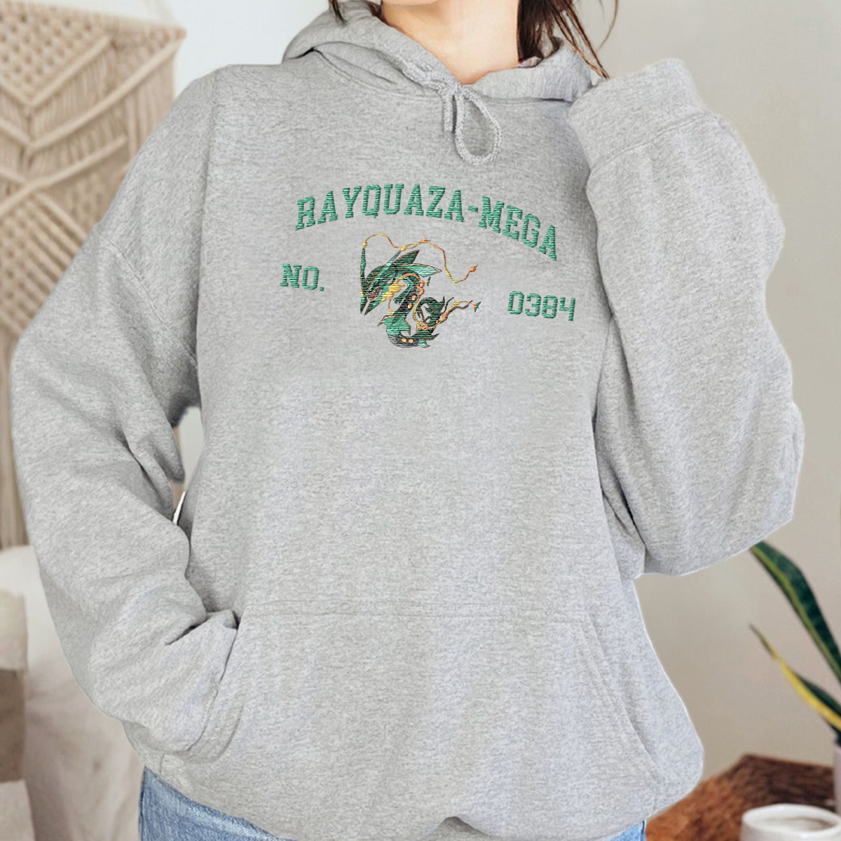 Rayquaza-Mega Adorable Anime-Themed Embroidered T-Shirt,Crewneck,Hoodie-Trendy Versatile and a Thoughtful Gift for Friends,H-C-1515