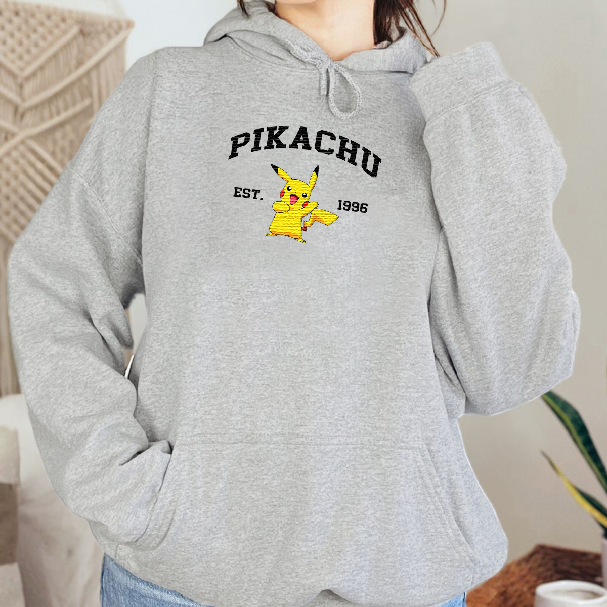 Pikachu Adorable Anime-Themed Embroidered T-Shirt,Crewneck,Hoodie-Trendy Versatile and a Thoughtful Gift for Friends,H-C-923