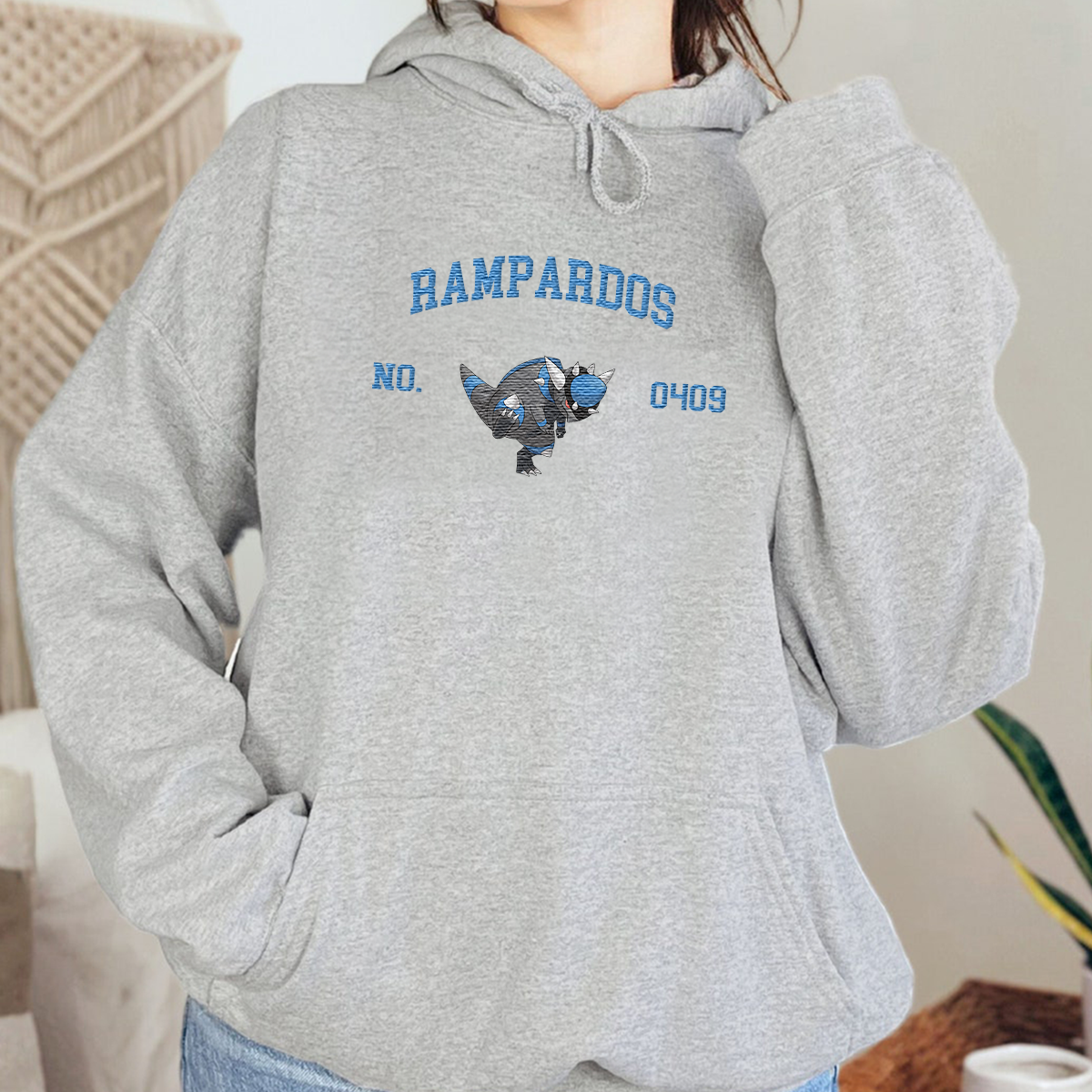 Rampardos Adorable Anime-Themed Embroidered T-Shirt,Crewneck,Hoodie-Trendy Versatile and a Thoughtful Gift for Friends,H-C-1698