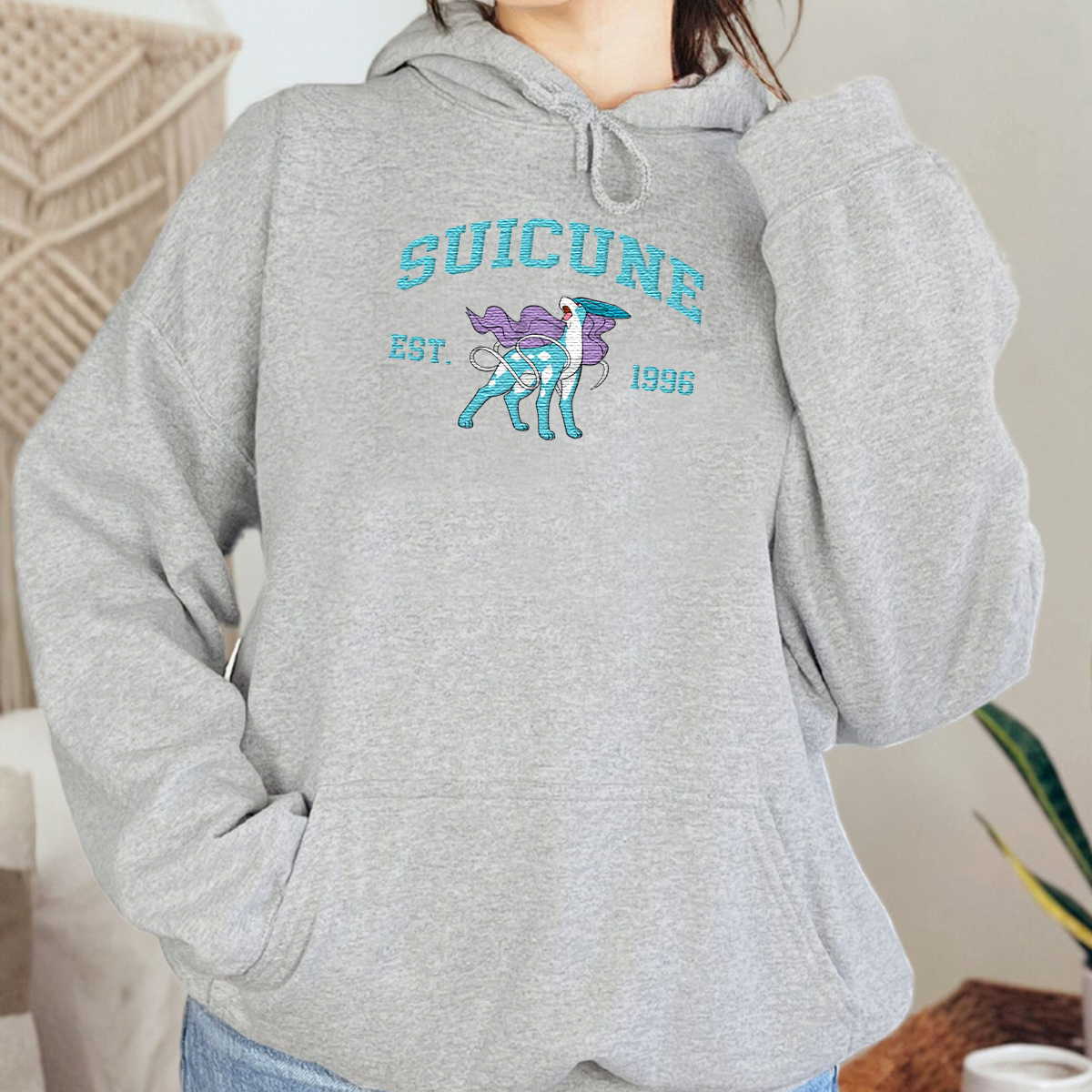 Suicune Adorable Anime-Themed Embroidered T-Shirt,Crewneck,Hoodie-Trendy Versatile and a Thoughtful Gift for Friends,H-C-1182