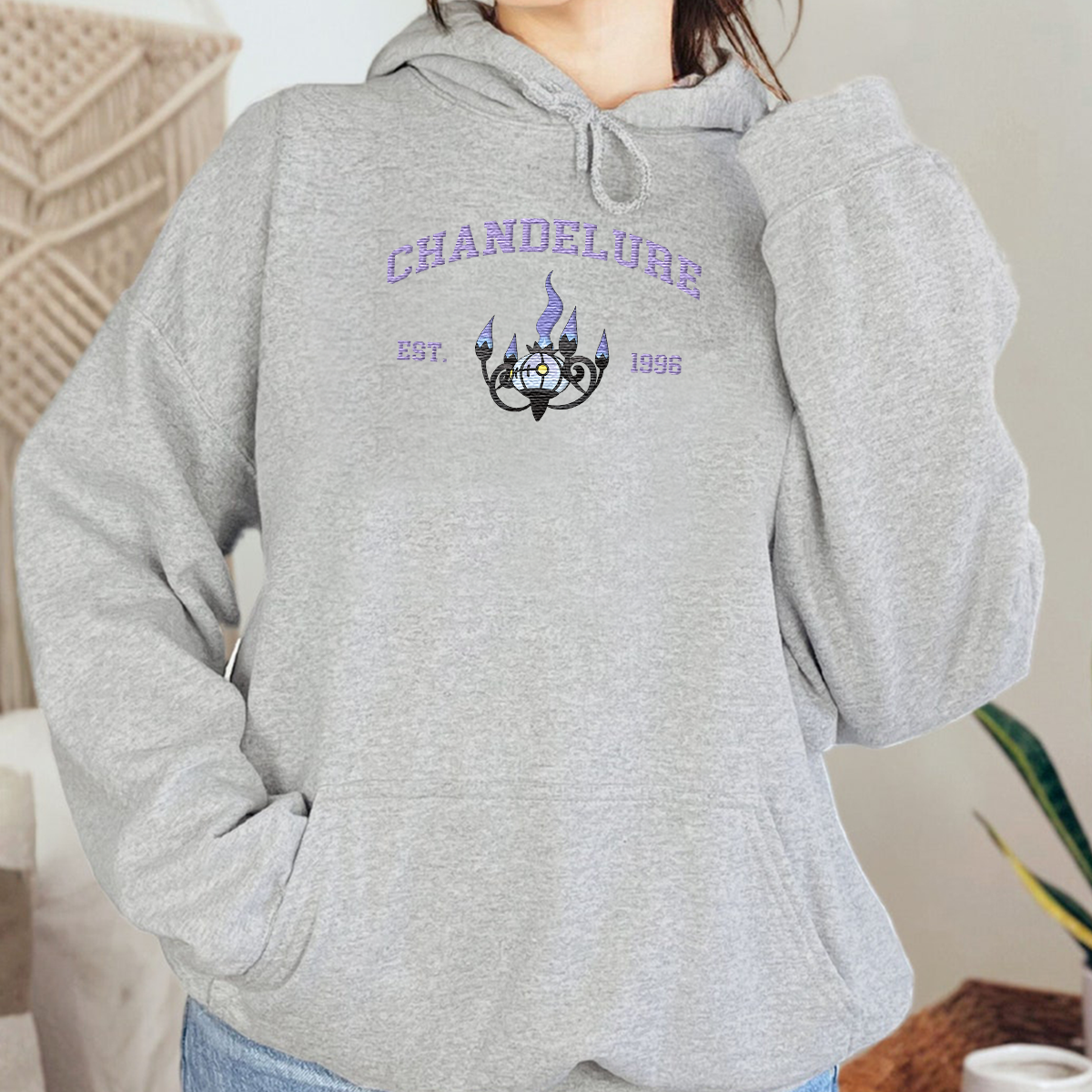 Chandelure Adorable Anime-Themed Embroidered T-Shirt,Crewneck,Hoodie-Trendy Versatile and a Thoughtful Gift for Friends,H-C-886