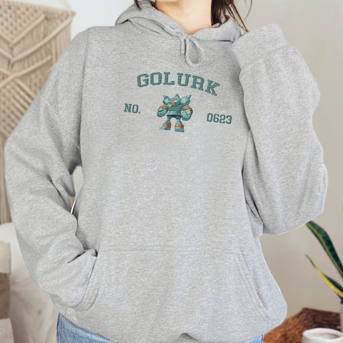 Golurk Adorable Anime-Themed Embroidered T-Shirt,Crewneck,Hoodie-Trendy Versatile and a Thoughtful Gift for Friends,H-C-1273
