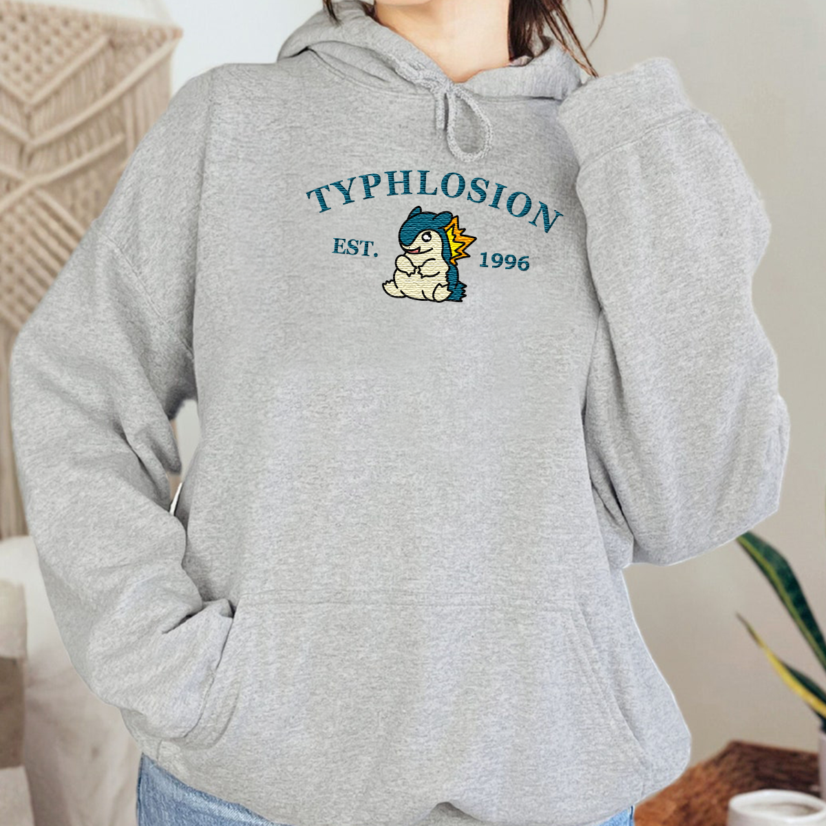 Typhlosion-Q. Adorable Anime-Themed Embroidered T-Shirt,Crewneck,Hoodie-Trendy Versatile and a Thoughtful Gift for Friends,H-C-987