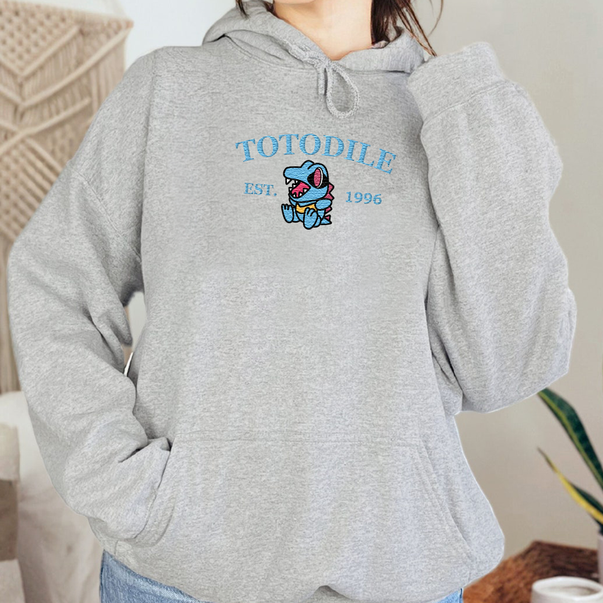 Totodile-Q. Anime Characters Embroidered Unisex T-Shirt,Crewneck,Hoodie For Gift,H-C-952