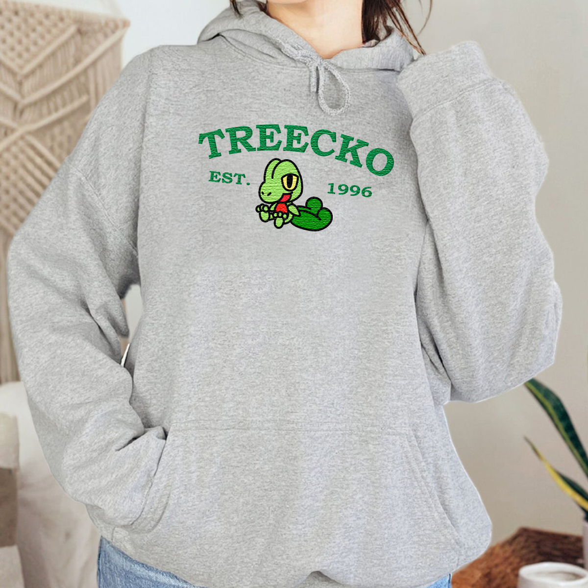 Treecko-Q. Adorable Anime-Themed Embroidered T-Shirt,Crewneck,Hoodie-Trendy Versatile and a Thoughtful Gift for Friends,H-C-945