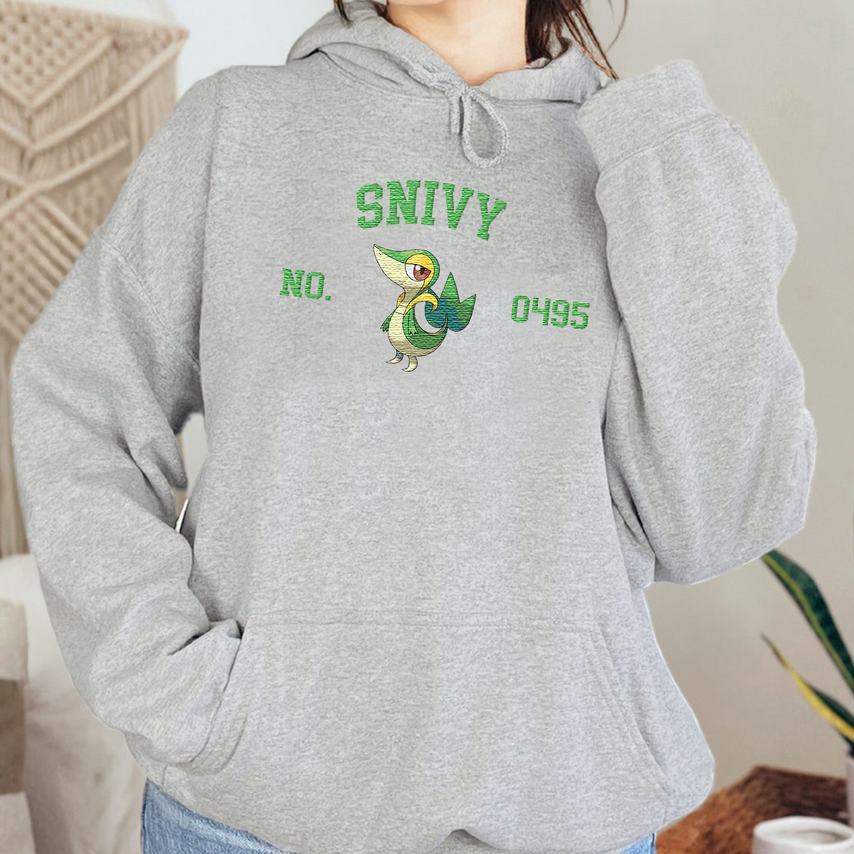 Snivy Adorable Anime-Themed Embroidered T-Shirt,Crewneck,Hoodie-Trendy Versatile and a Thoughtful Gift for Friends,H-C-1605