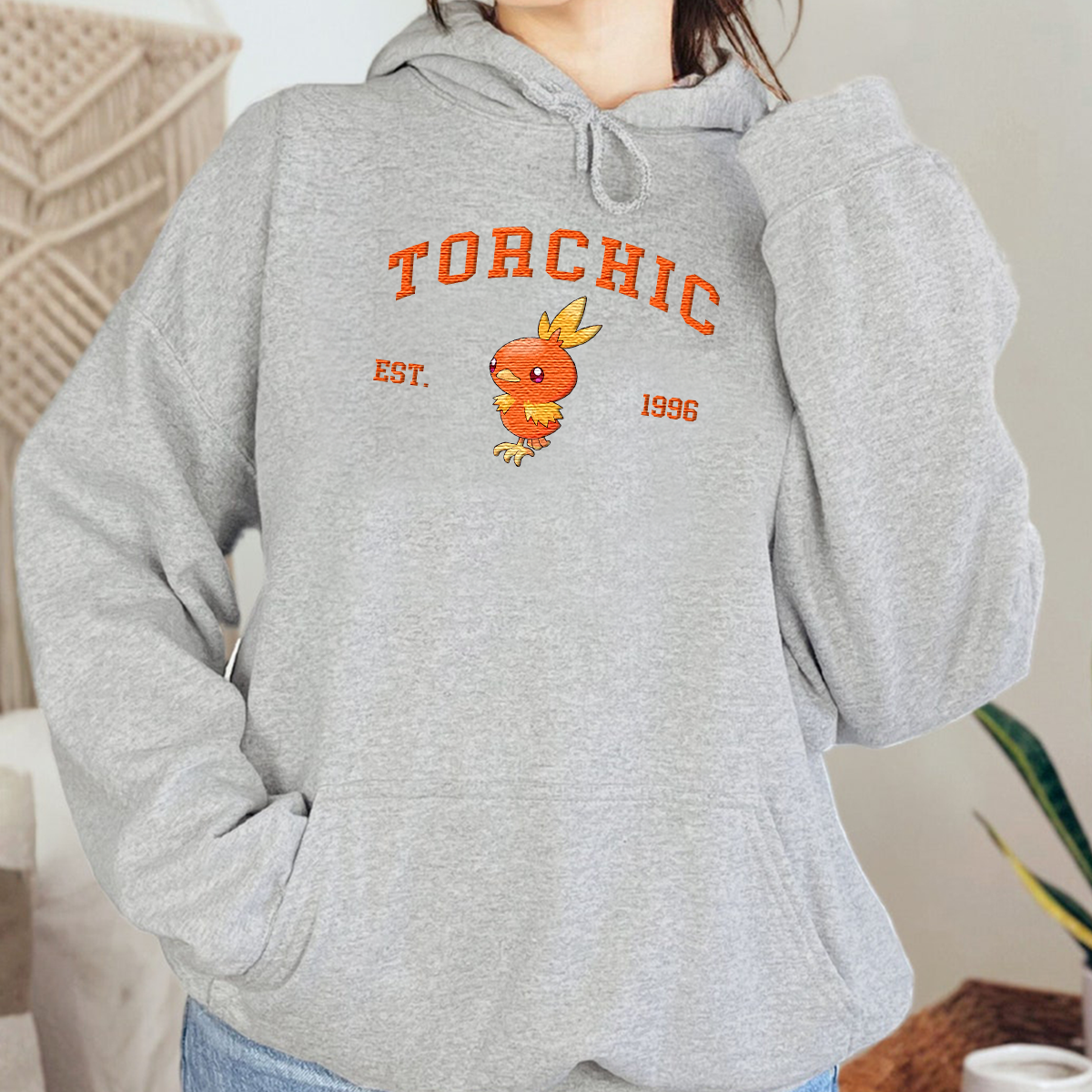 Torchic Adorable Anime-Themed Embroidered T-Shirt,Crewneck,Hoodie-Trendy Versatile and a Thoughtful Gift for Friends,H-C-897