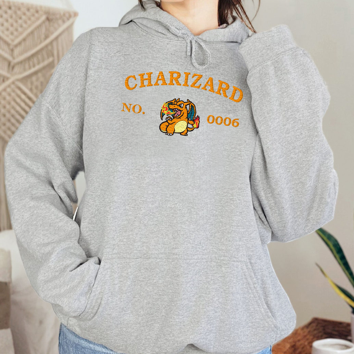Charizard-Q. Anime Characters Embroidered Unisex T-Shirt,Crewneck,Hoodie For Gift,H-C-1390