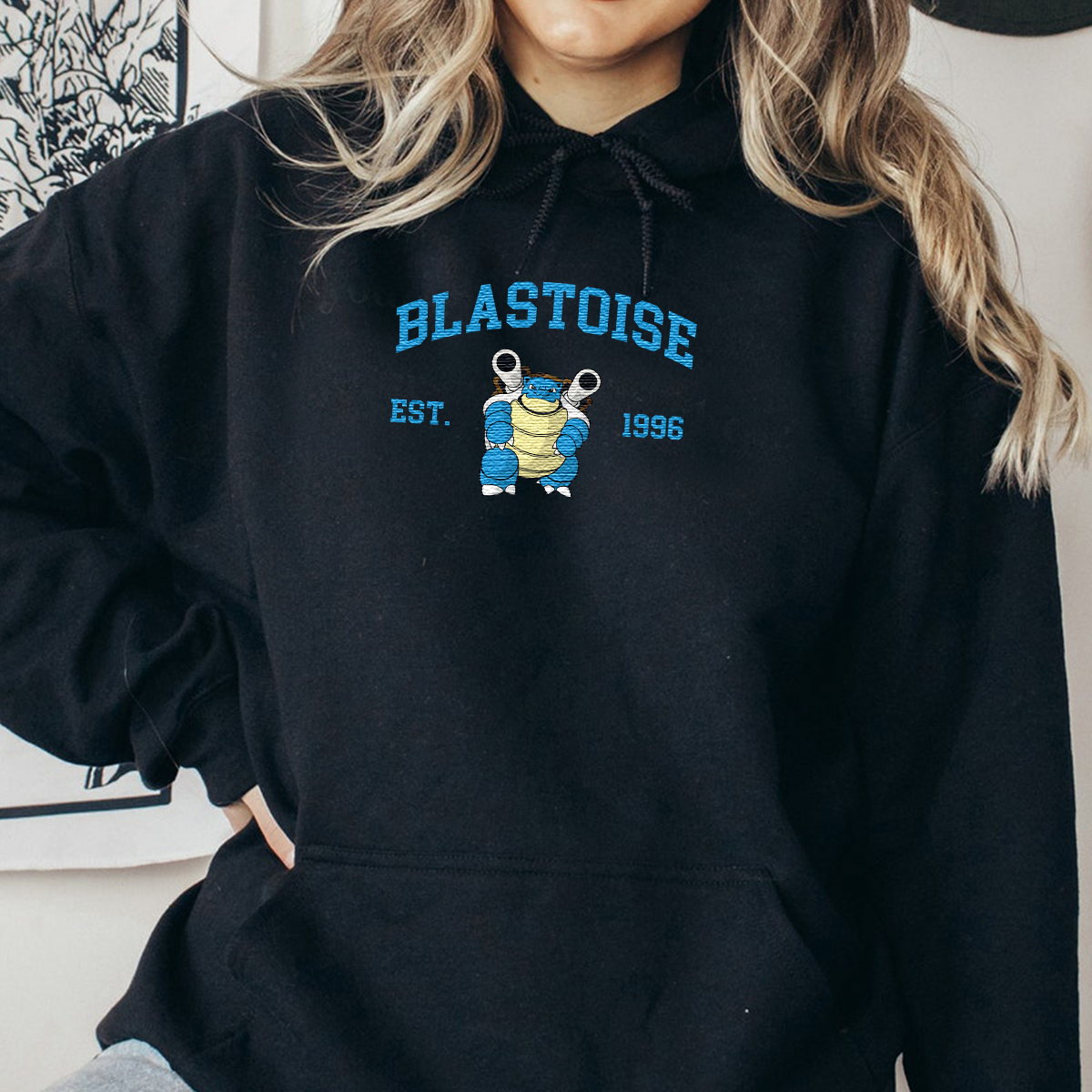 Blastoise Adorable Anime-Themed Embroidered T-Shirt,Crewneck,Hoodie-Trendy Versatile and a Thoughtful Gift for Friends,H-C-712