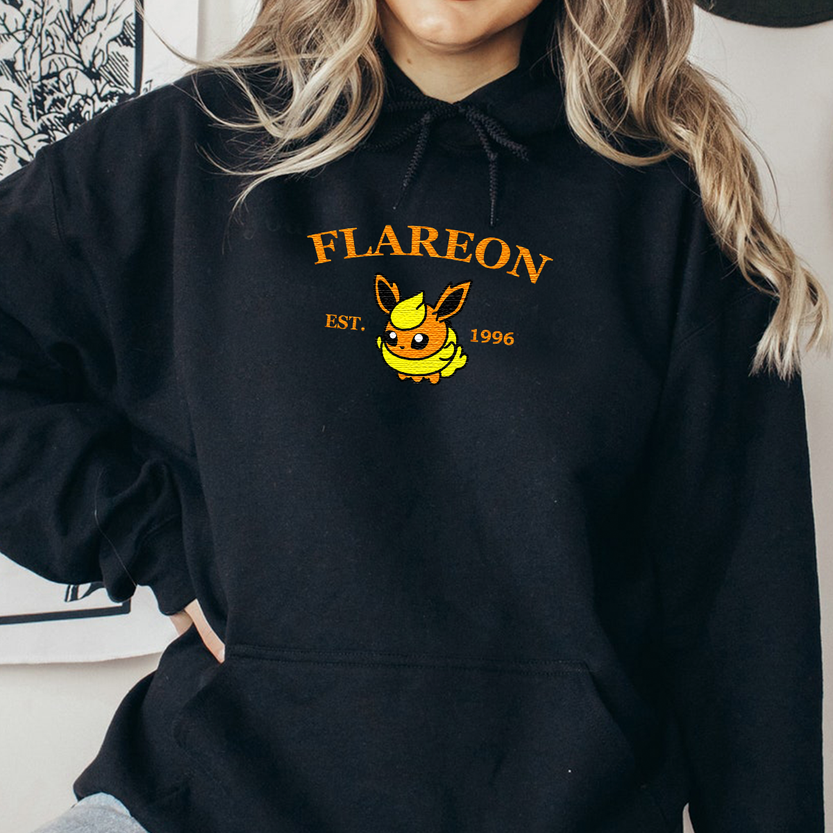 Flareon-Q. Adorable Anime-Themed Embroidered T-Shirt,Crewneck,Hoodie-Trendy Versatile and a Thoughtful Gift for Friends,H-C-922