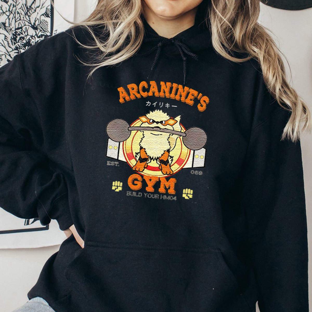 Arcanine's GYM Anime-Themed Embroidered T-Shirt,Crewneck,Hoodie-Trendy Versatile and a Thoughtful Gift for Friends,H-C-1803