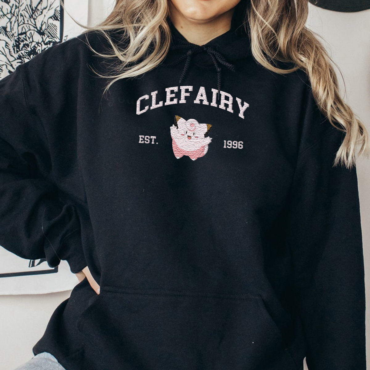 Clefairy Adorable Anime-Themed Embroidered T-Shirt,Crewneck,Hoodie-Trendy Versatile and a Thoughtful Gift for Friends,H-C-1070
