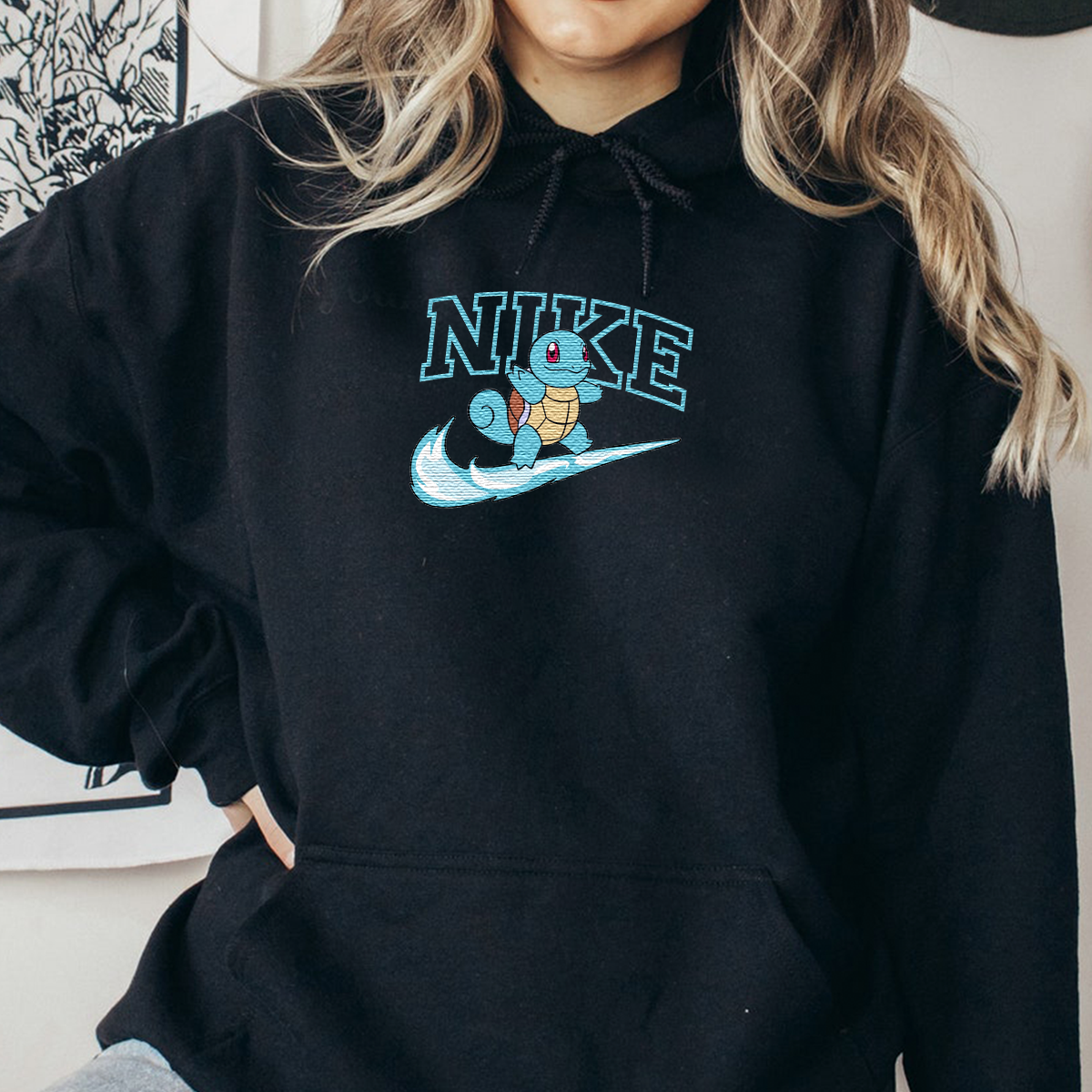 Squirtle Embroidered Sweatshirt, Anime Embroidered Sweatshirt, Noke Inspired Embroidered Shirt H-N-034（Squirtle）