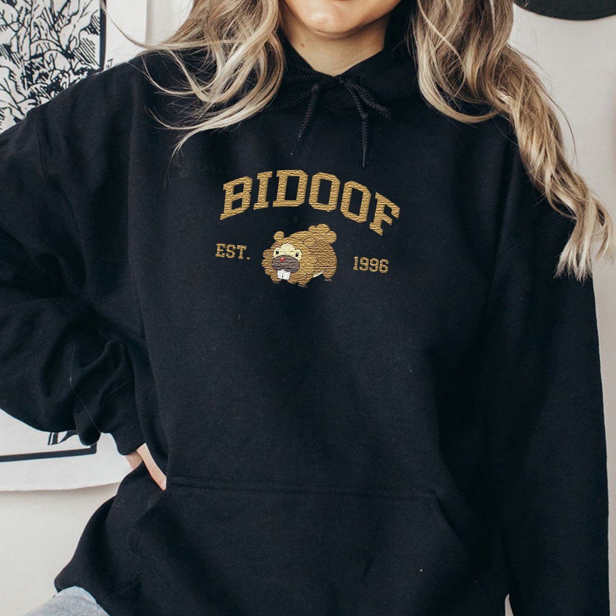 Bidoof Adorable Anime-Themed Embroidered T-Shirt,Crewneck,Hoodie-Trendy Versatile and a Thoughtful Gift for Friends,H-C-853