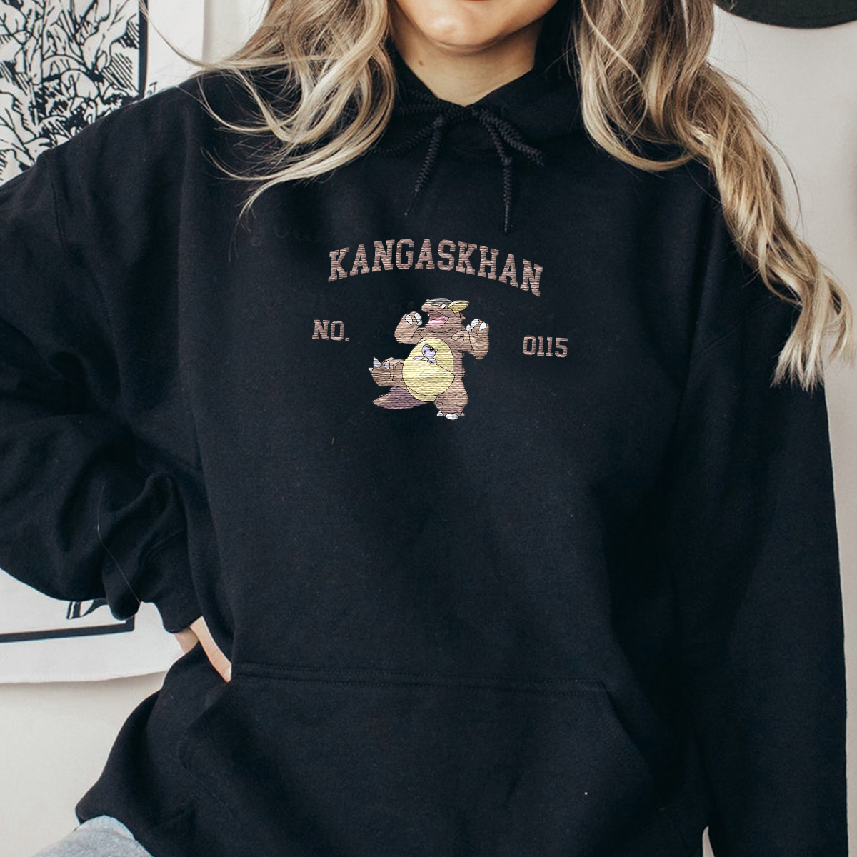 Kangaskhan Adorable Anime-Themed Embroidered T-Shirt,Crewneck,Hoodie-Trendy Versatile and a Thoughtful Gift for Friends,H-C-1741
