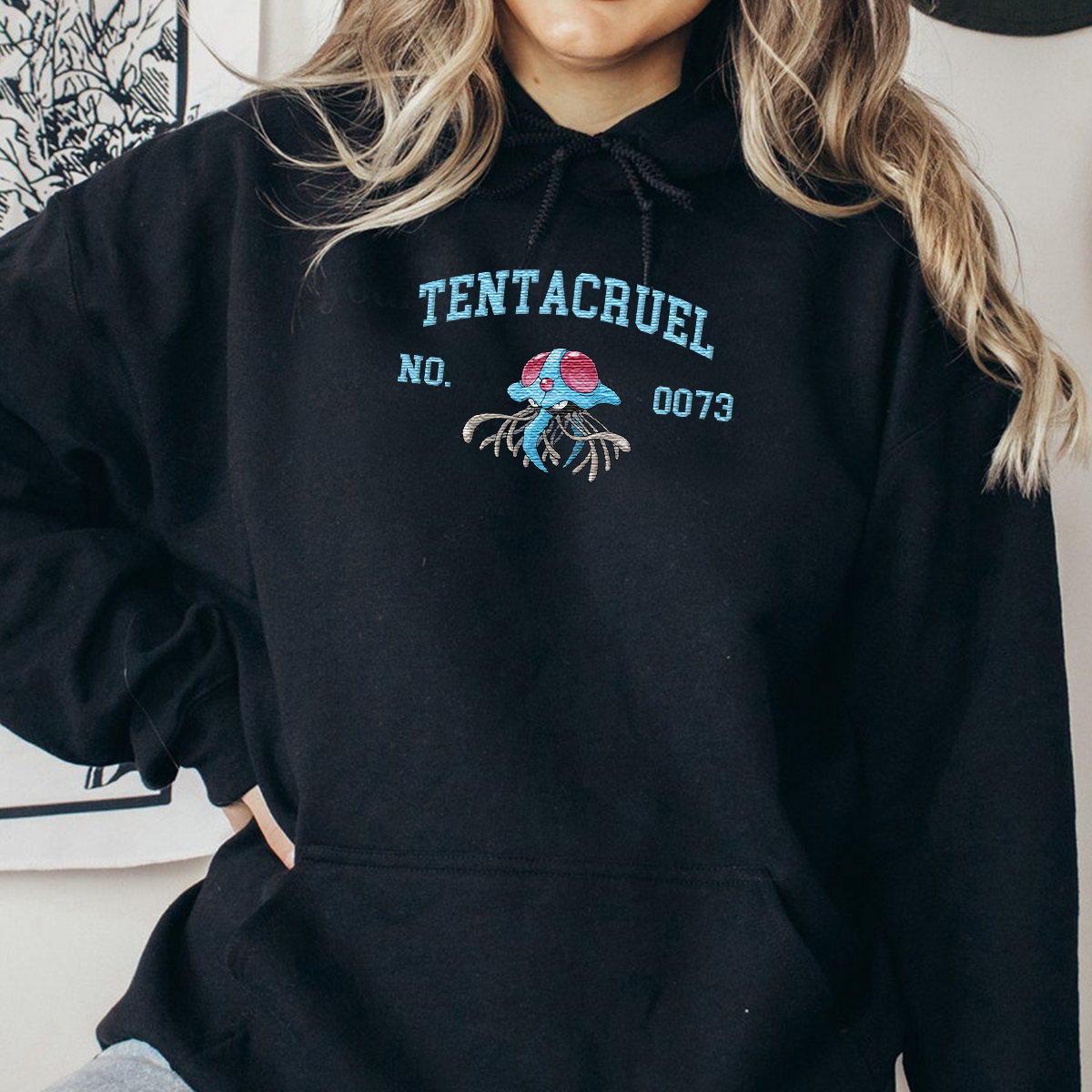 Tentacruel Adorable Anime-Themed Embroidered T-Shirt,Crewneck,Hoodie-Trendy Versatile and a Thoughtful Gift for Friends,H-C-1433