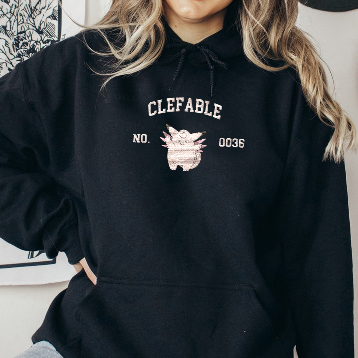 Clefable Adorable Anime-Themed Embroidered T-Shirt,Crewneck,Hoodie-Trendy Versatile and a Thoughtful Gift for Friends,H-C-1736