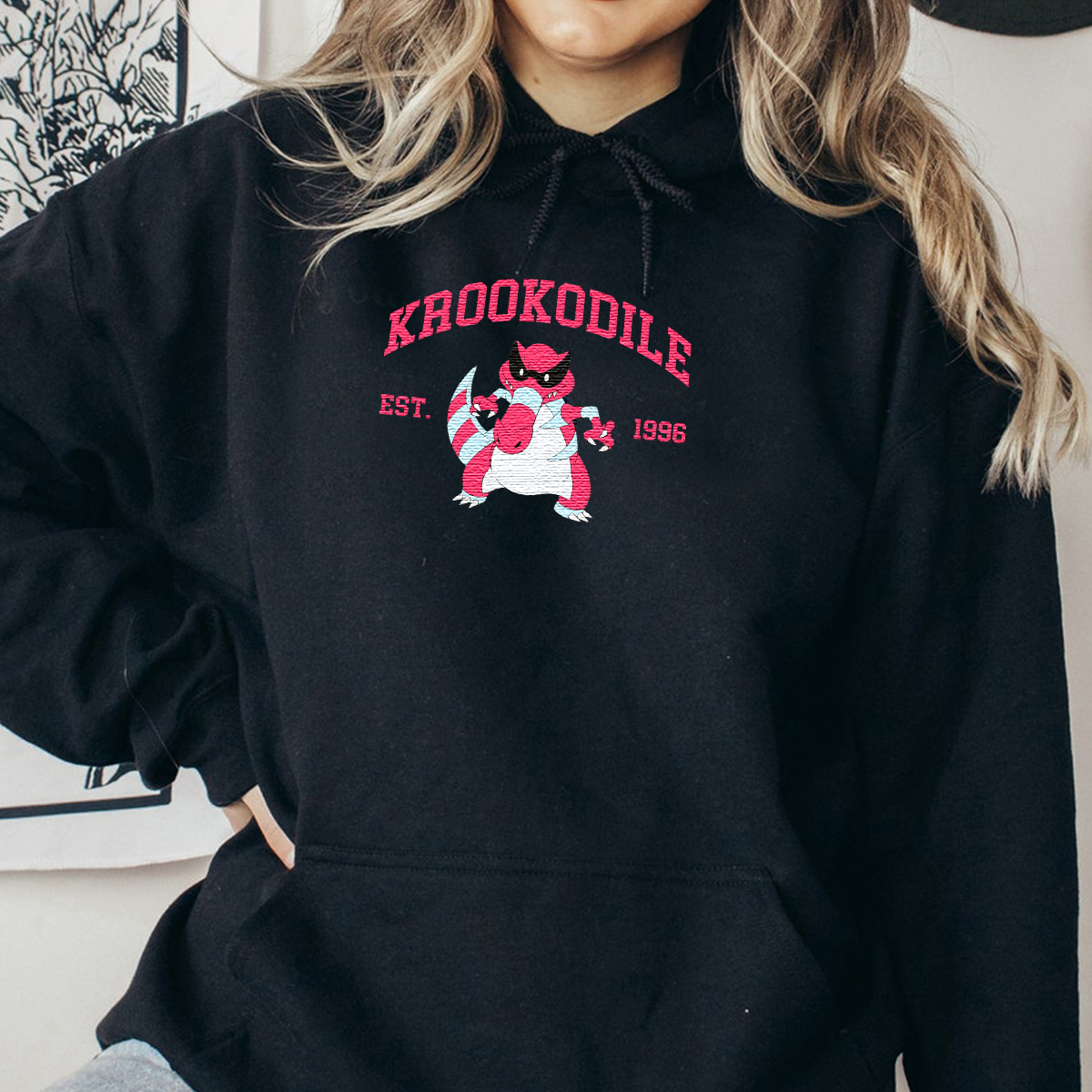 Krookodile Adorable Anime-Themed Embroidered T-Shirt,Crewneck,Hoodie-Trendy Versatile and a Thoughtful Gift for Friends,H-C-1012