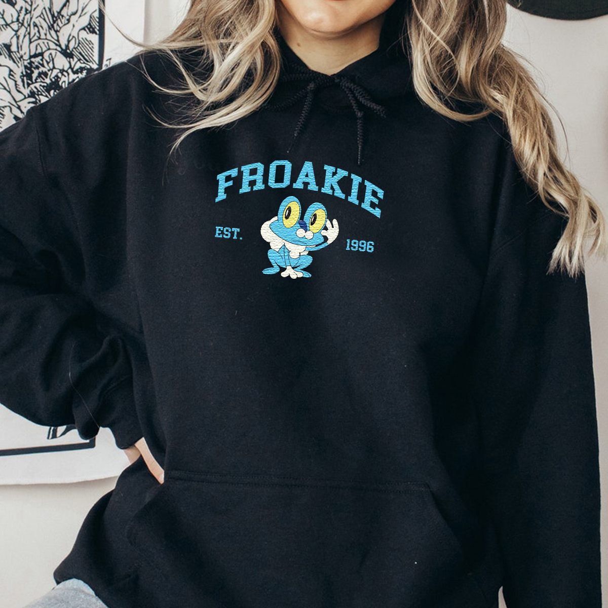 Froakie Adorable Anime-Themed Embroidered T-Shirt,Crewneck,Hoodie-Trendy Versatile and a Thoughtful Gift for Friends,H-C-996