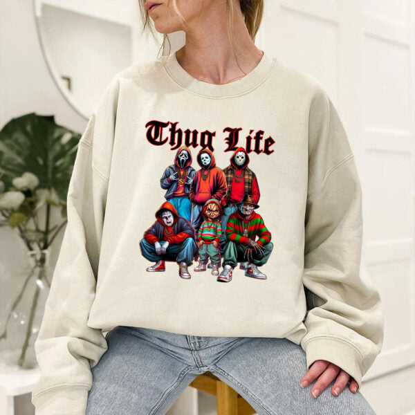 Sweat à capuche avec personnages d'horreur d'Halloween THUG LIFE, TS-C-103