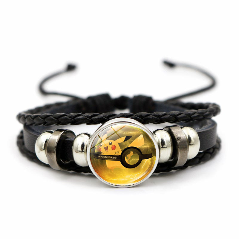 Pokémon Cute and Magical Black Woven Leather Button Bracelet,A Perfect Gift for Friends and Family,B02