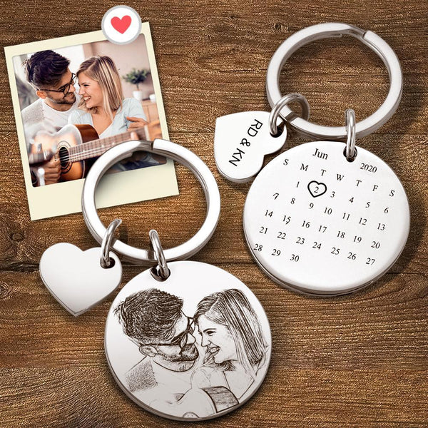 Anniversary Gifts Custom Photo Engraved Calendar Keychain,Gift for Couple,J-A-301