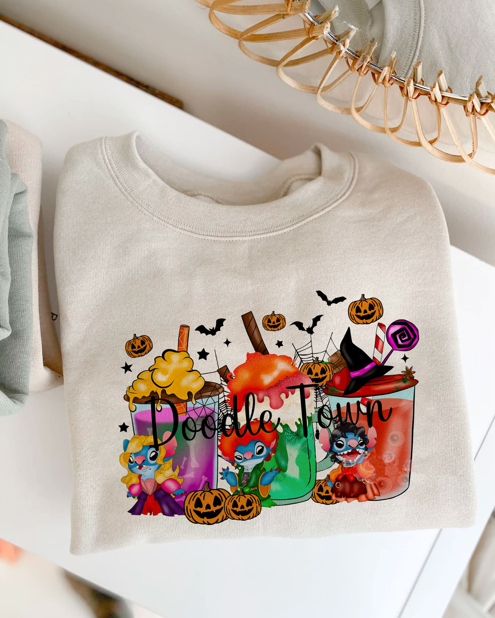 Doodle Town Halloween Stitch T-Shirt,Crewneck,Hoodie For Gift,H-C-144