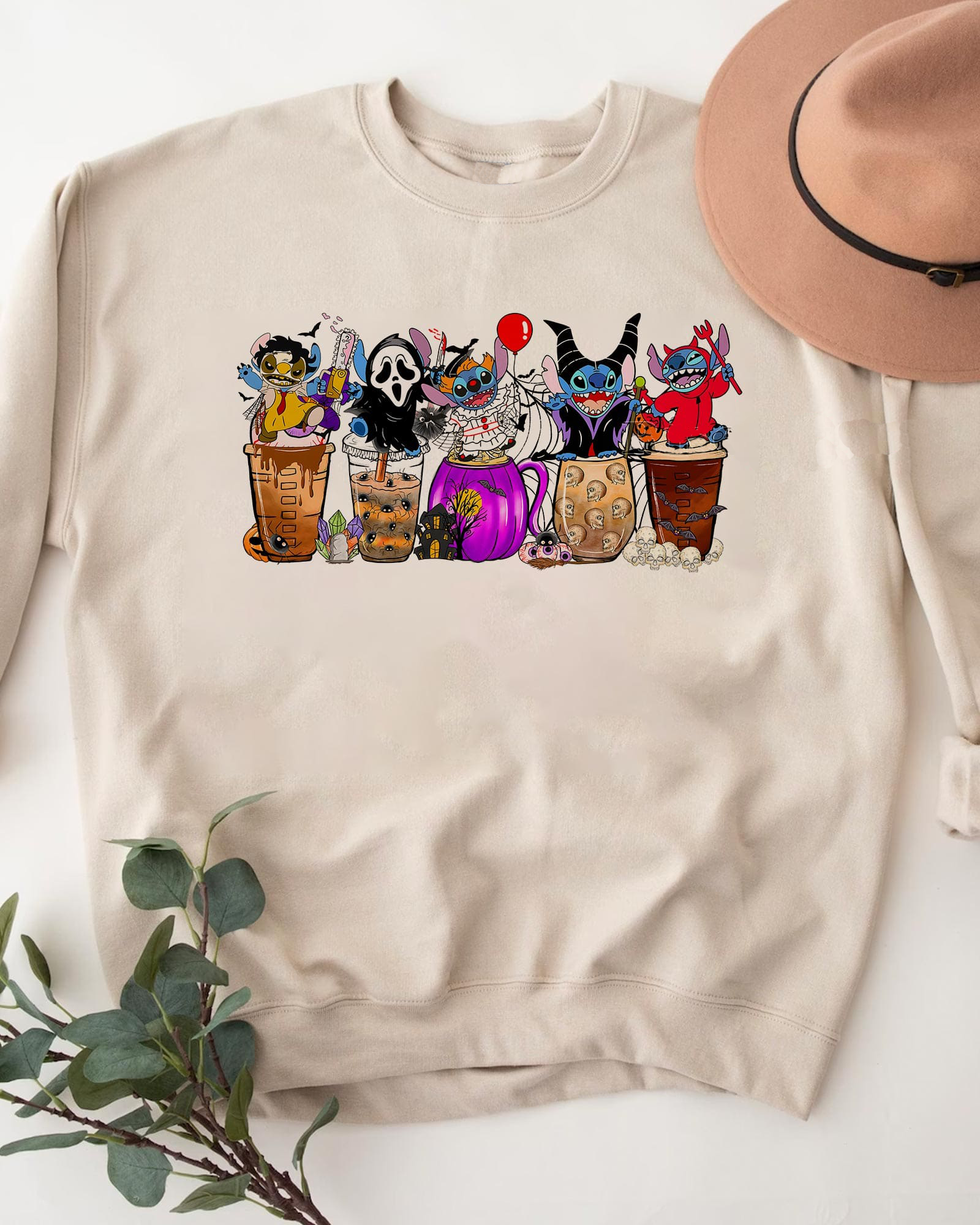 Spooky Halloween Coffee Cup Stitch T-Shirt,Crewneck,Hoodie,H-C-139