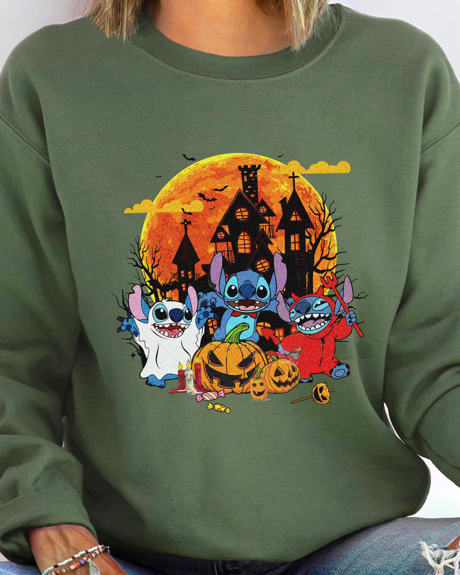 Spooky Halloween Vibes Stitch Series T-Shirt,Crewneck,Hoodie,H-C-140