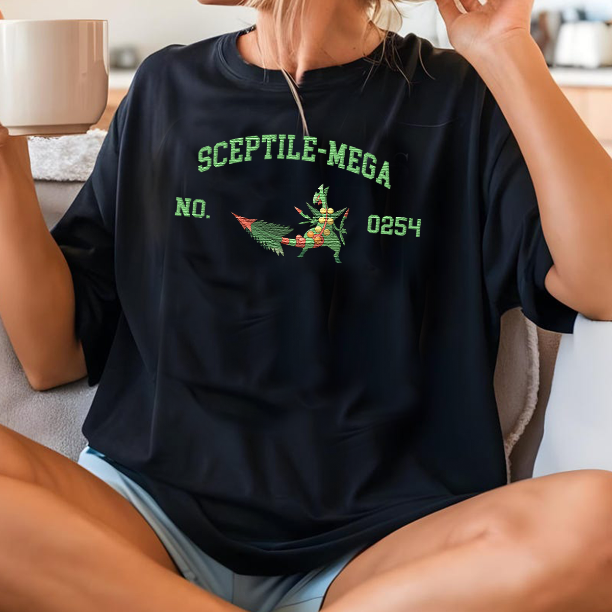 Sceptile-Mega Anime Characters Embroidered Unisex T-Shirt,Crewneck,Hoodie For Gift,H-C-1490