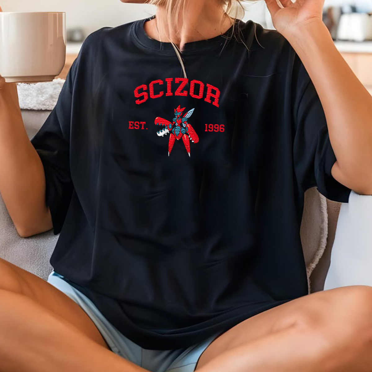 Scizor Adorable Anime-Themed Embroidered T-Shirt,Crewneck,Hoodie-Trendy Versatile and a Thoughtful Gift for Friends,H-C-1031