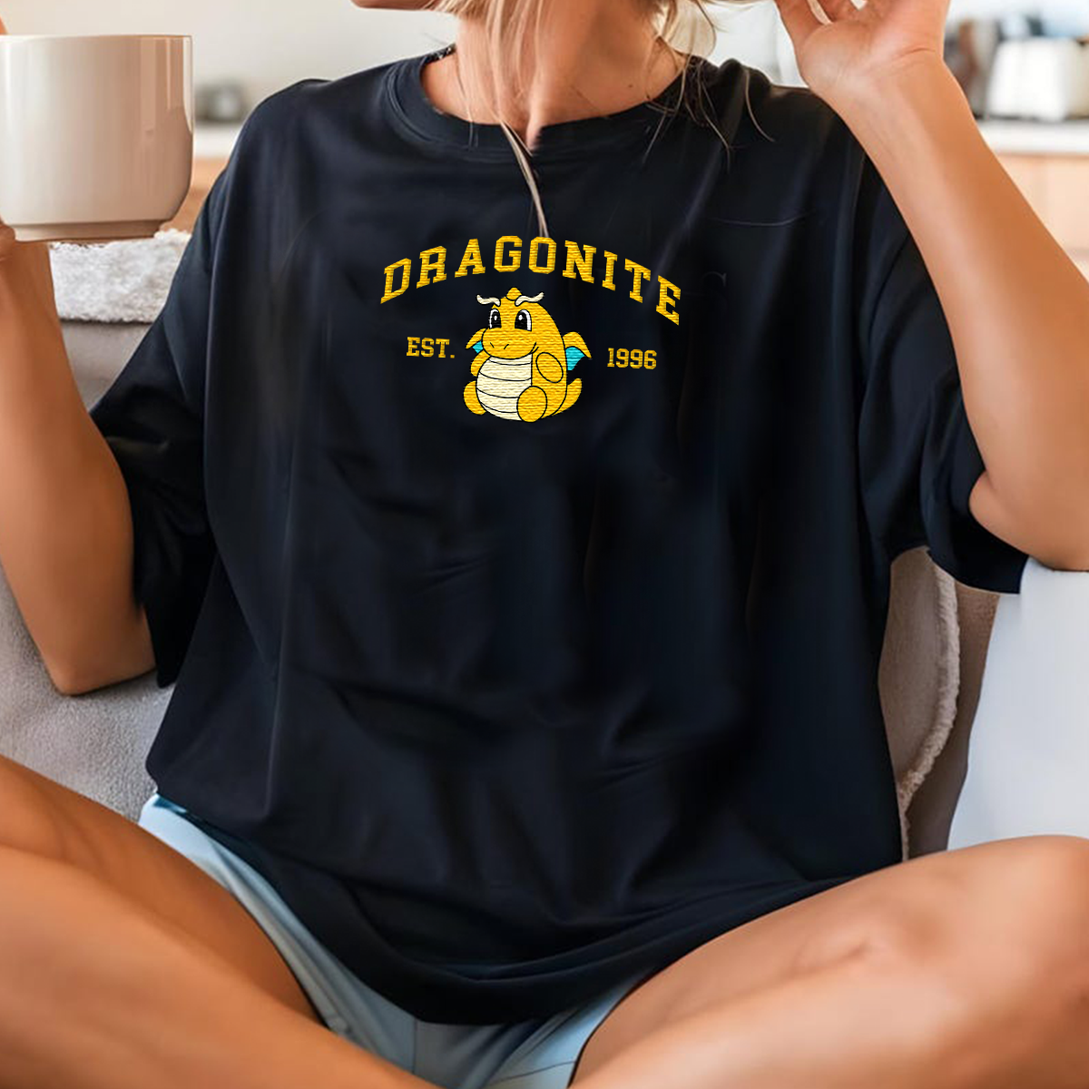 Dragonite-Q. Adorable Anime-Themed Embroidered T-Shirt,Crewneck,Hoodie-Trendy Versatile and a Thoughtful Gift for Friends,H-C-918