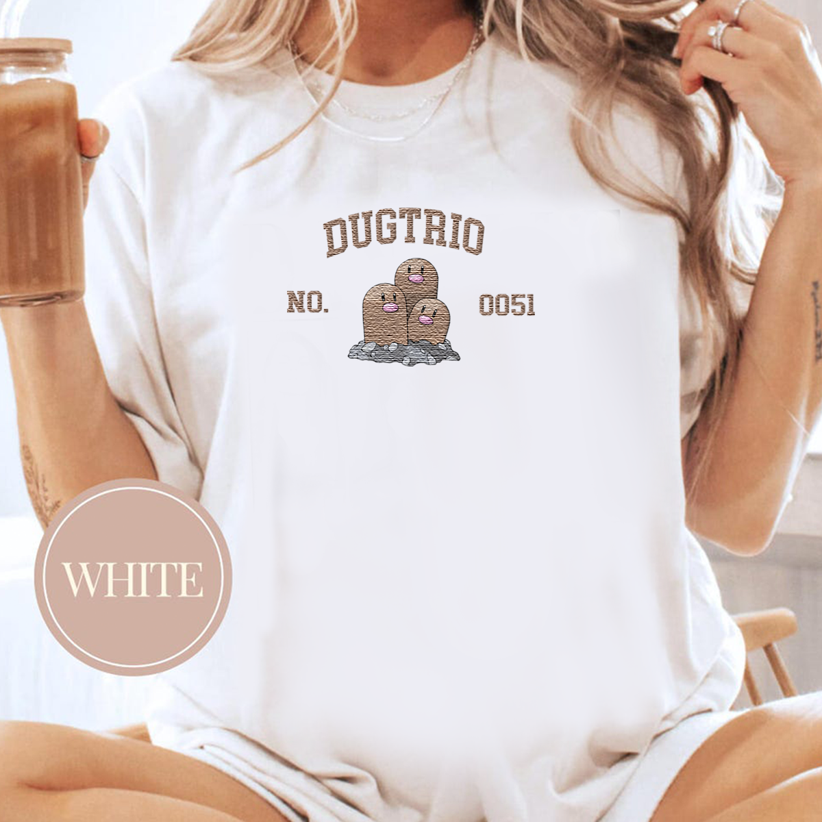 Dugtrio Adorable Anime-Themed Embroidered T-Shirt,Crewneck,Hoodie-Trendy Versatile and a Thoughtful Gift for Friends,H-C-1415