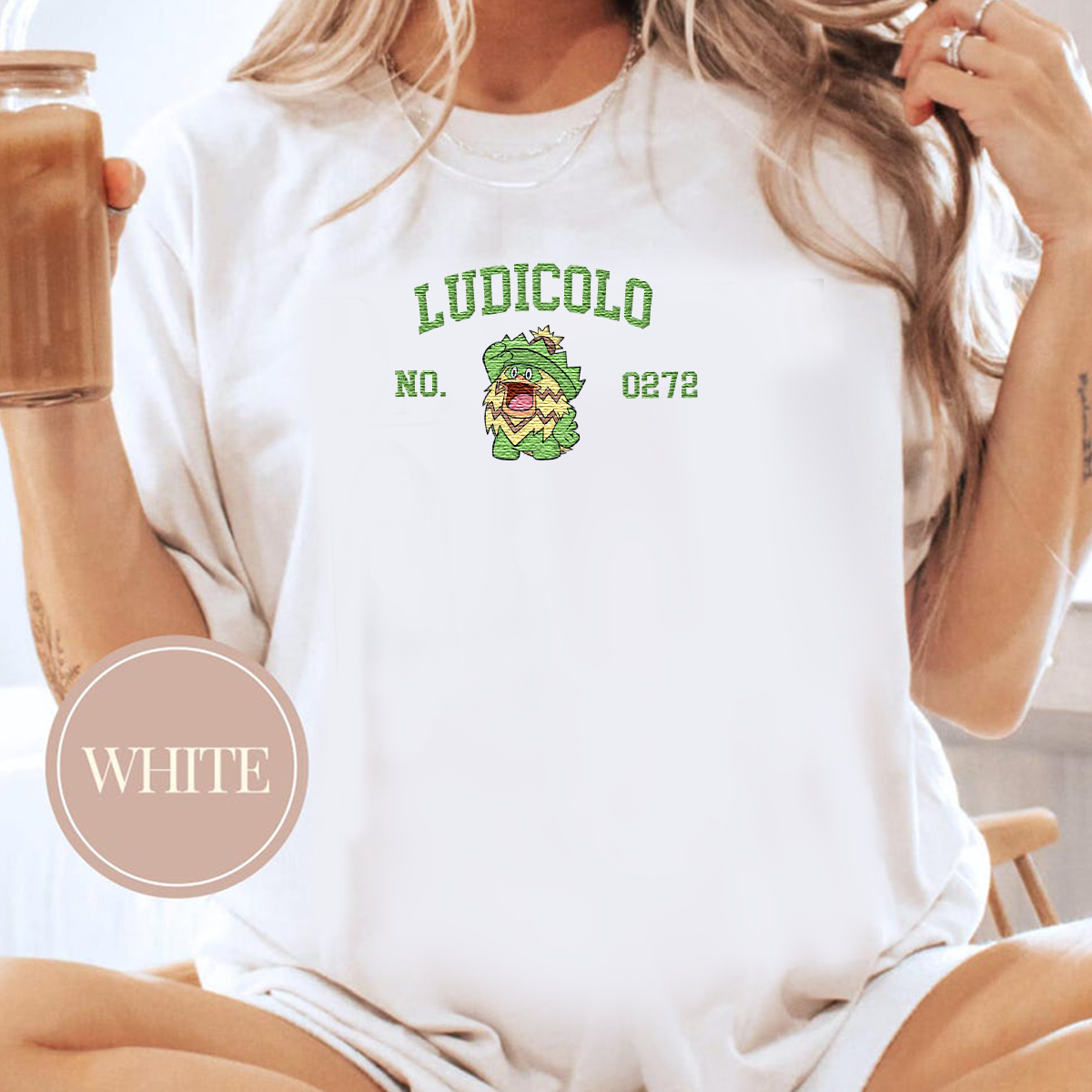 Ludicolo Adorable Anime-Themed Embroidered T-Shirt,Crewneck,Hoodie-Trendy Versatile and a Thoughtful Gift for Friends,H-C-1393