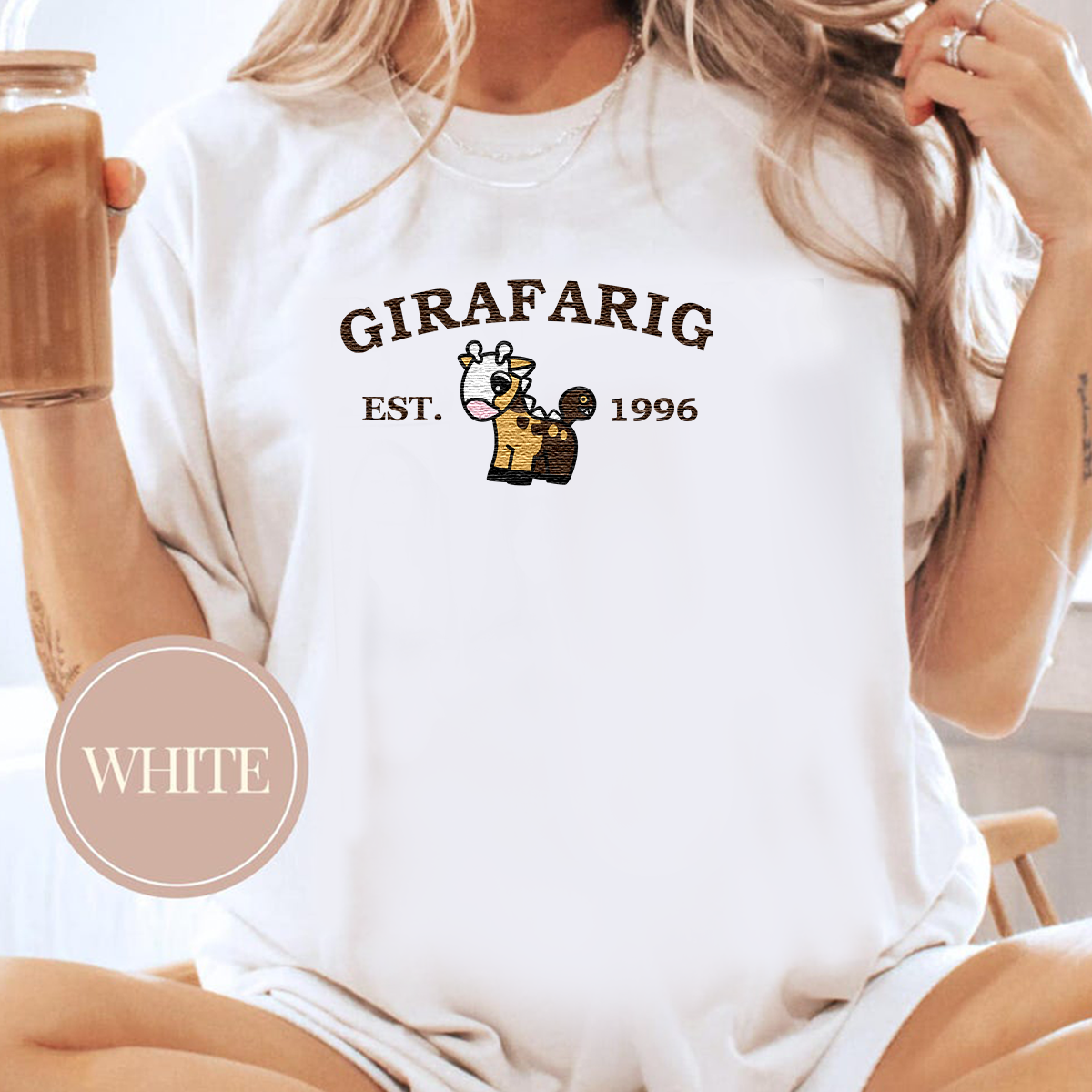Girafarig-Q. Adorable Anime-Themed Embroidered T-Shirt,Crewneck,Hoodie-Trendy Versatile and a Thoughtful Gift for Friends,H-C-968