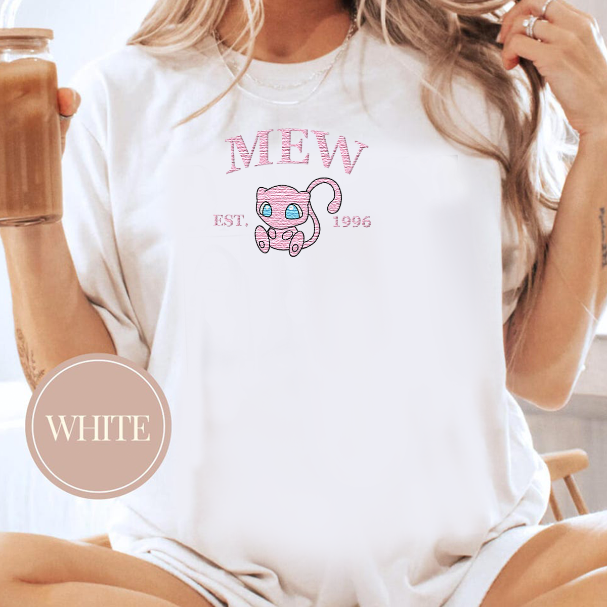 Mew-Q.Adorable Anime-Themed Embroidered T-Shirt,Crewneck,Hoodie-Trendy Versatile and a Thoughtful Gift for Friends,H-C-927
